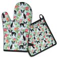 thumbnail image 1 of Boston Terriers and Flowers Kitchen Oven Mitt and Pot Holder Sets 2 Pcs for Baking, Cooking and Grilling, Heat Resistant Up To 392 °F, 1 of 7
