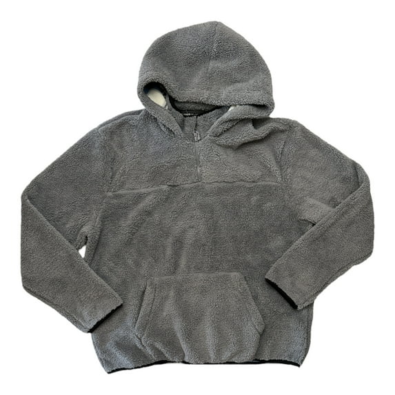 Boston Traders Men's 1/4 Zip Sherpa Fleece Lined Hooded Sweatshirt (Grey Stone, XL)