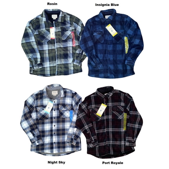 Boston Traders Men's Polar Bonded Plush Lined Flannel Button Up Shirt Jacket (Insignia Blue, XL)