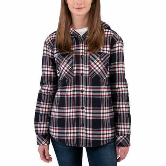 Boston Traders Women Plush Cotton Flannel Shirt Jacket Plaid 244964 Black XXL