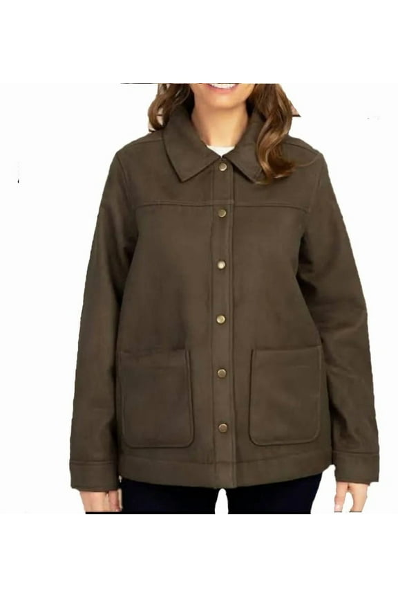 Women's Fleece Lined Trucker Jacket, Green, Size L