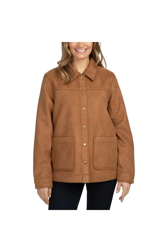Women's Fleece Lined Trucker Jacket, Tan, Size L