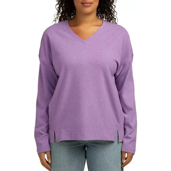 Boston Traders Women's V-Neck Long Sleeve Pullover, Purple, XXL