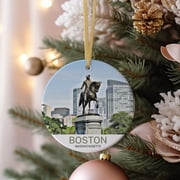 Boston Travel Ornament Christmas Gift Boston Festive Souvenir Christmas Tree Decoration Ornaments Boston Keepsake 2D FLAT Ceramic Ornament
