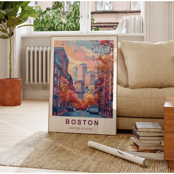Boston Travel Poster Boston Print United States Of America Travel Print Massachusetts City Of Boston A,A,A,A UNFRAMED Poster, Wall Art for Decor, Present, 12x18