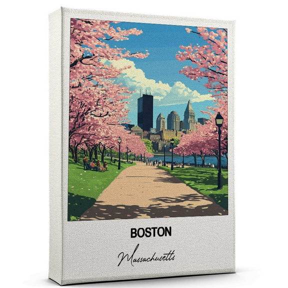 Boston Travel Poster Canvas Massachusetts Canvas Unique Gift Idea for Home, Office, or Living Space