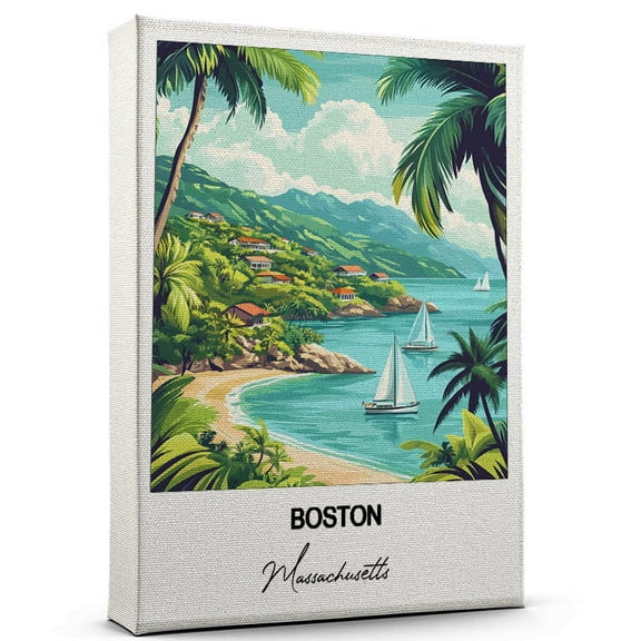 Boston Travel Poster Canvas Massachusetts Canvas Unique Gift Idea for Home, Office, or Living Space