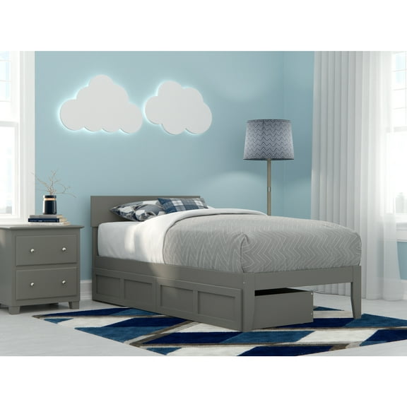 AFI Boston 14" Twin Wood Platform Bed Frame with Set of 2 Storage Drawers, Grey