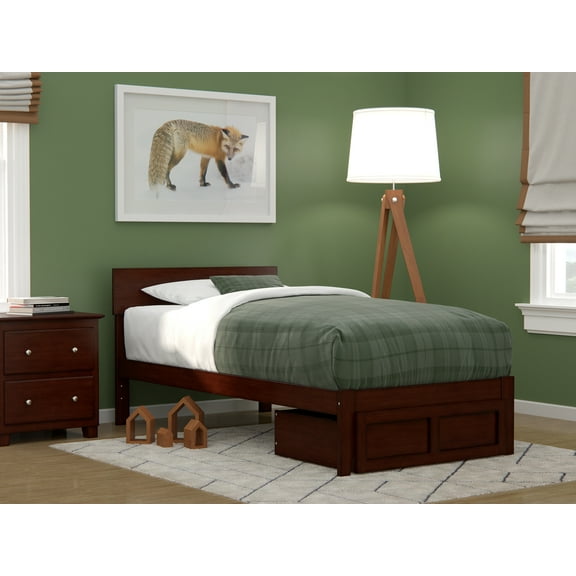 AFI Boston 14" Twin Wood Platform Bed Frame with Foot Drawer Storage, Walnut