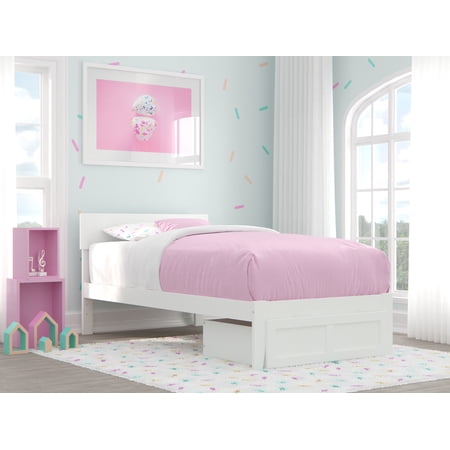 AFI Boston 14" Twin Wood Platform Bed Frame with Foot Drawer Storage, White