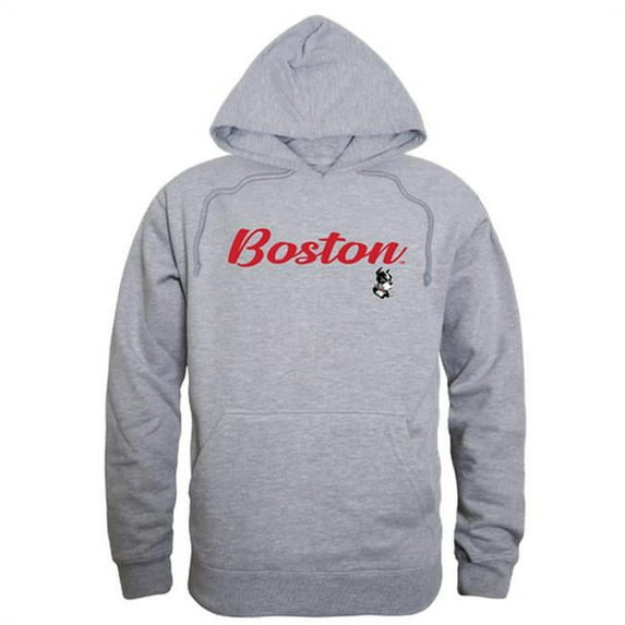 Boston University Mens Script Hoodie, Heather Gray - Small