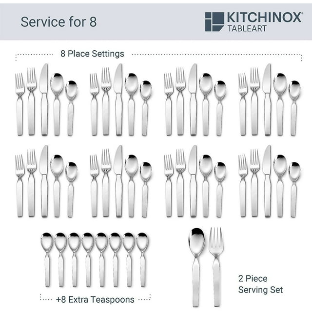 Boston Warehouse Kitchinox Chalet Stainless Steel Flatware Set, 50
