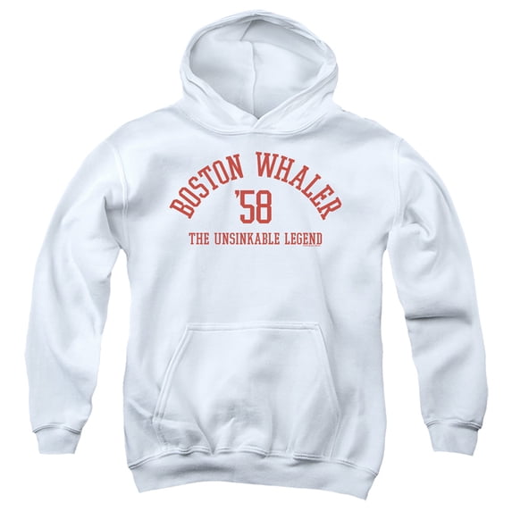 Boston Whaler Boston Collegiate Red Youth Kids Boy/Girls Pull-Over Hoodie, White, Large