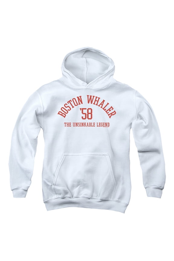 Boston Whaler Boston Collegiate Red Youth Kids Boy/Girls Pull-Over Hoodie, White, Medium