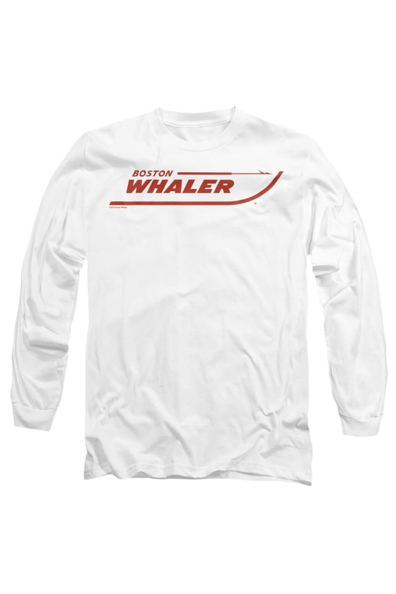 Boston Whaler Red Logo Unisex Adult Long-Sleeve T Shirt, White, 3X-Large