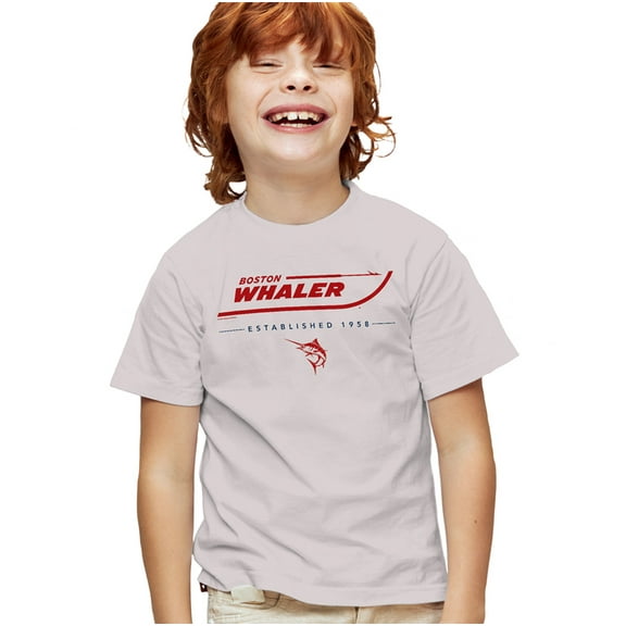 Boston Whaler Red White Blue Kids T Shirt for Youth Boys and Girls, Silver, X-Large