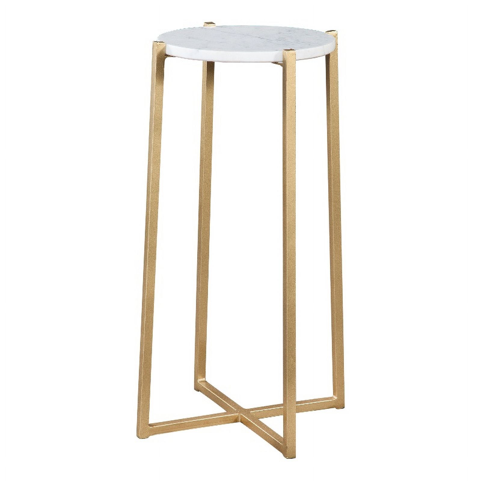 Boston White and Gold Round Genuine Marble Top Accent End Table