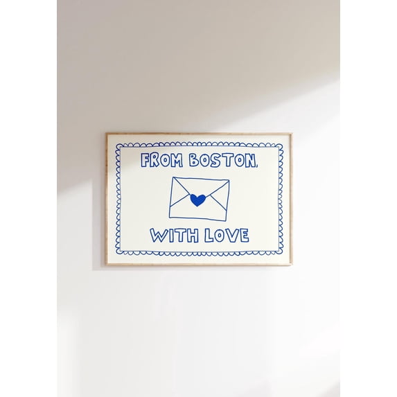 Boston With Love Aesthetic Blue Poster, Preppy, Dorm Room And Gallery ...