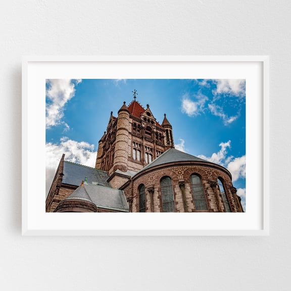 Boston's Beautiful Trinity Church - Boston Massachusetts Photography Architecture Cathedral Church Gothic Cityscape Travel Poster Skyline White Framed Wall Art Print 5 x 7 inches