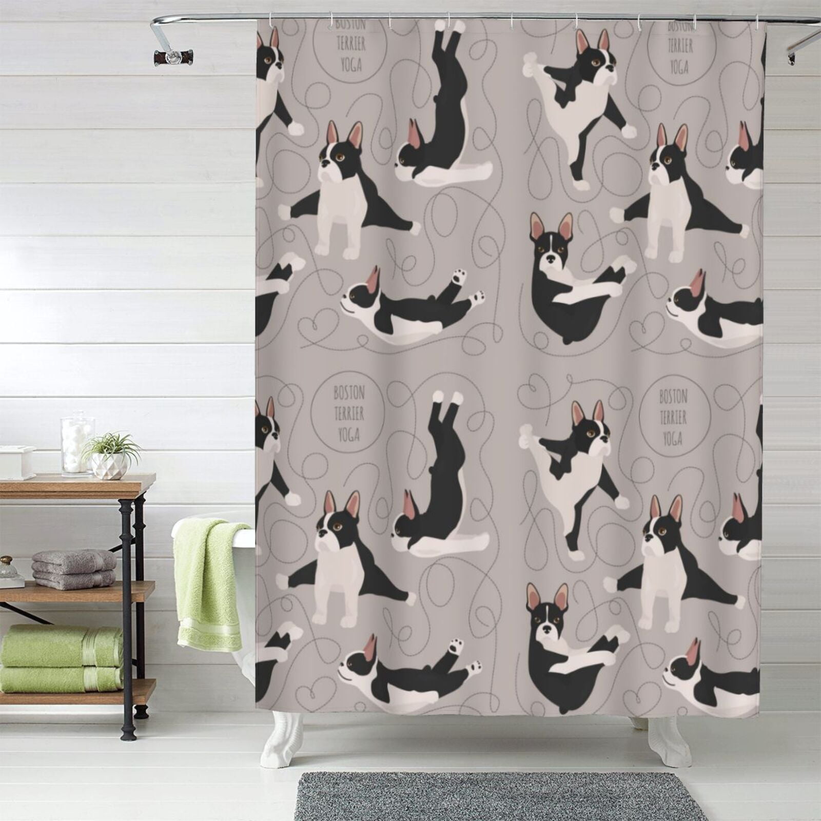 Boston terrier dog funny Shower Curtain Fabric Shower Curtains for
