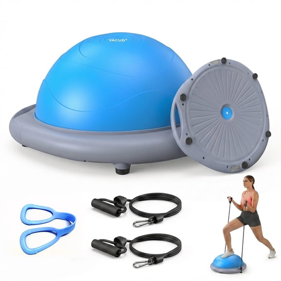Bosu Ball Half Balance Ball Trainer for Home Gym, Balance Trainer with Resistance Bands for Core Strength, Yoga, Fitness and Physical Therapy