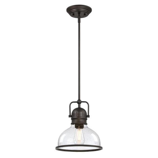 Vintage Black-Bronze Pendant Light with Clear Seeded Glass Shade