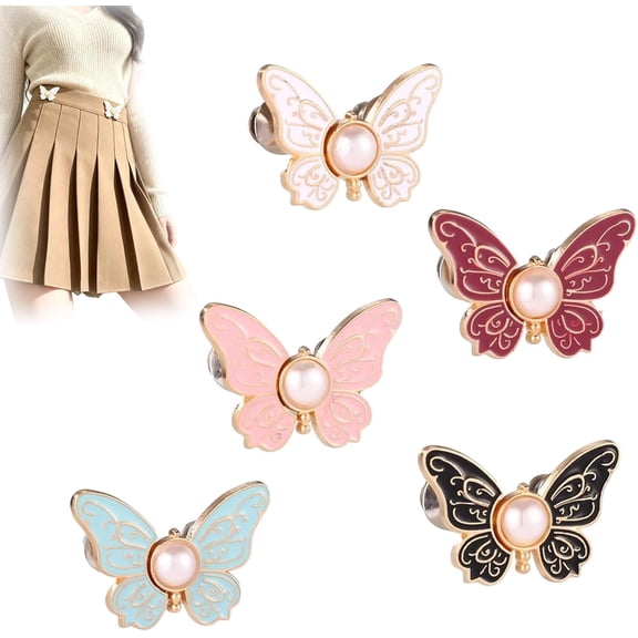 Botón Mariposa Para Escote, Pearl Butterfly Waist Buckle, Butterfly Pants Waist Tightener, Adjustable WaistBuckle Extender Set Pants Clips, No Sew Detachable WaistKnots For Loose Jeans (5PC)
