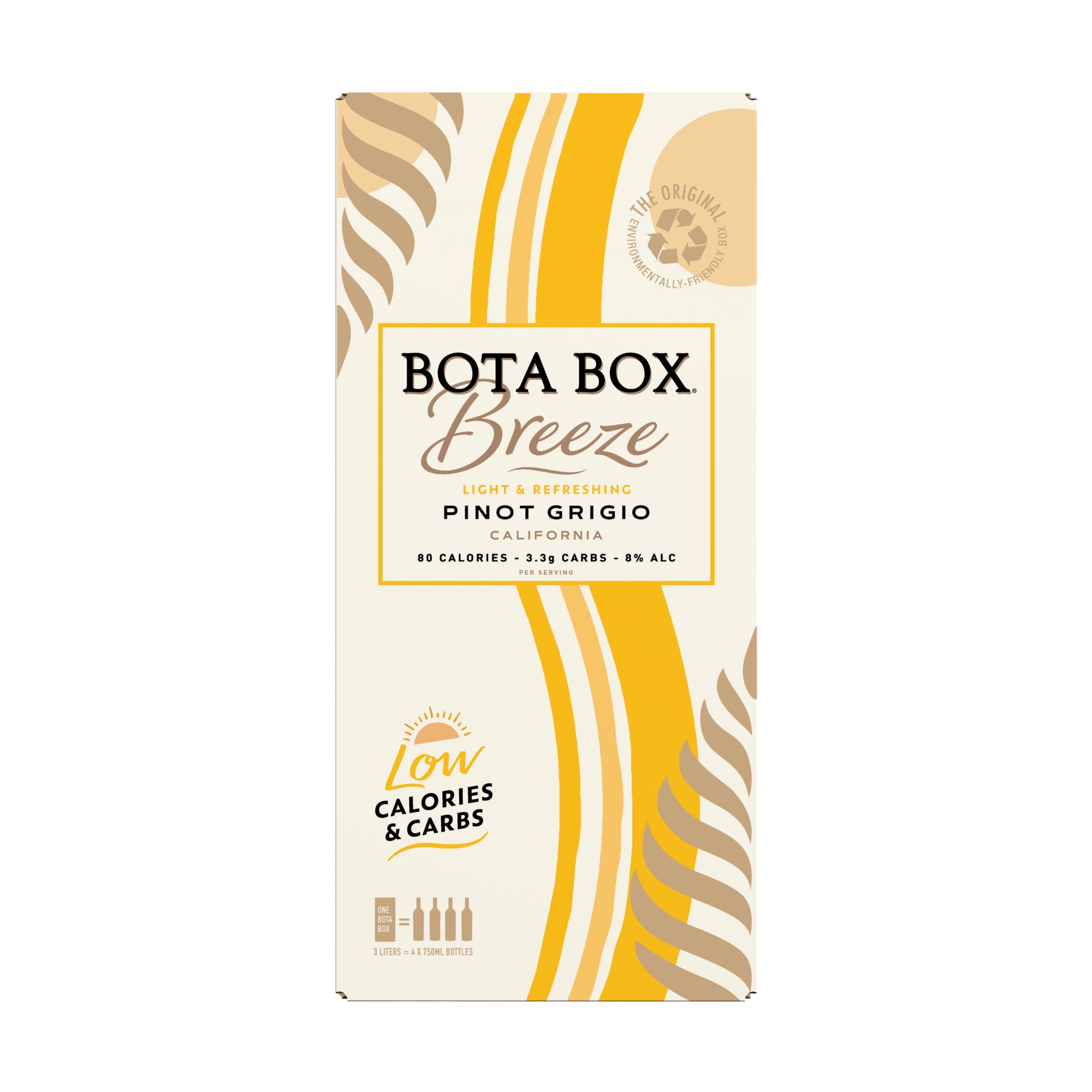 Bota Box Breeze Pinot Grigio White Wine, 3L (Equals 4 x 750mL Glass Bottles), 8% ABV
