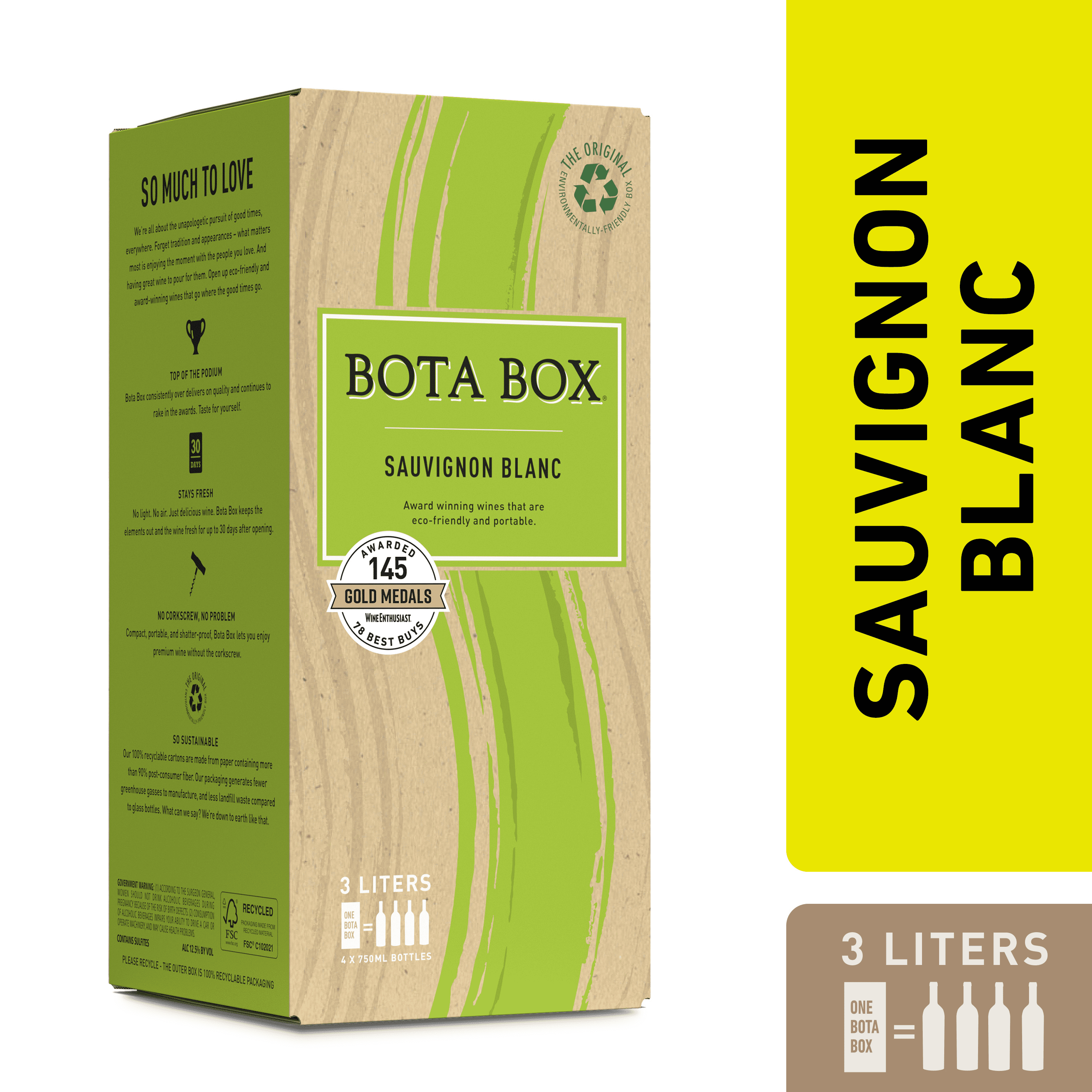 Bota Box Sauvignon Blanc White Wine, 3L (Equals 4 x 750ml Bottles), 12.