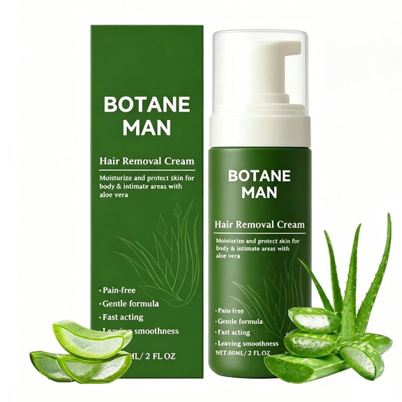 Botane Man Hair Removal Mousse, Gentle Aloe‑Vera Non‑Irritating Moisturizing Depilatory for Face and Body.(1Pcs)