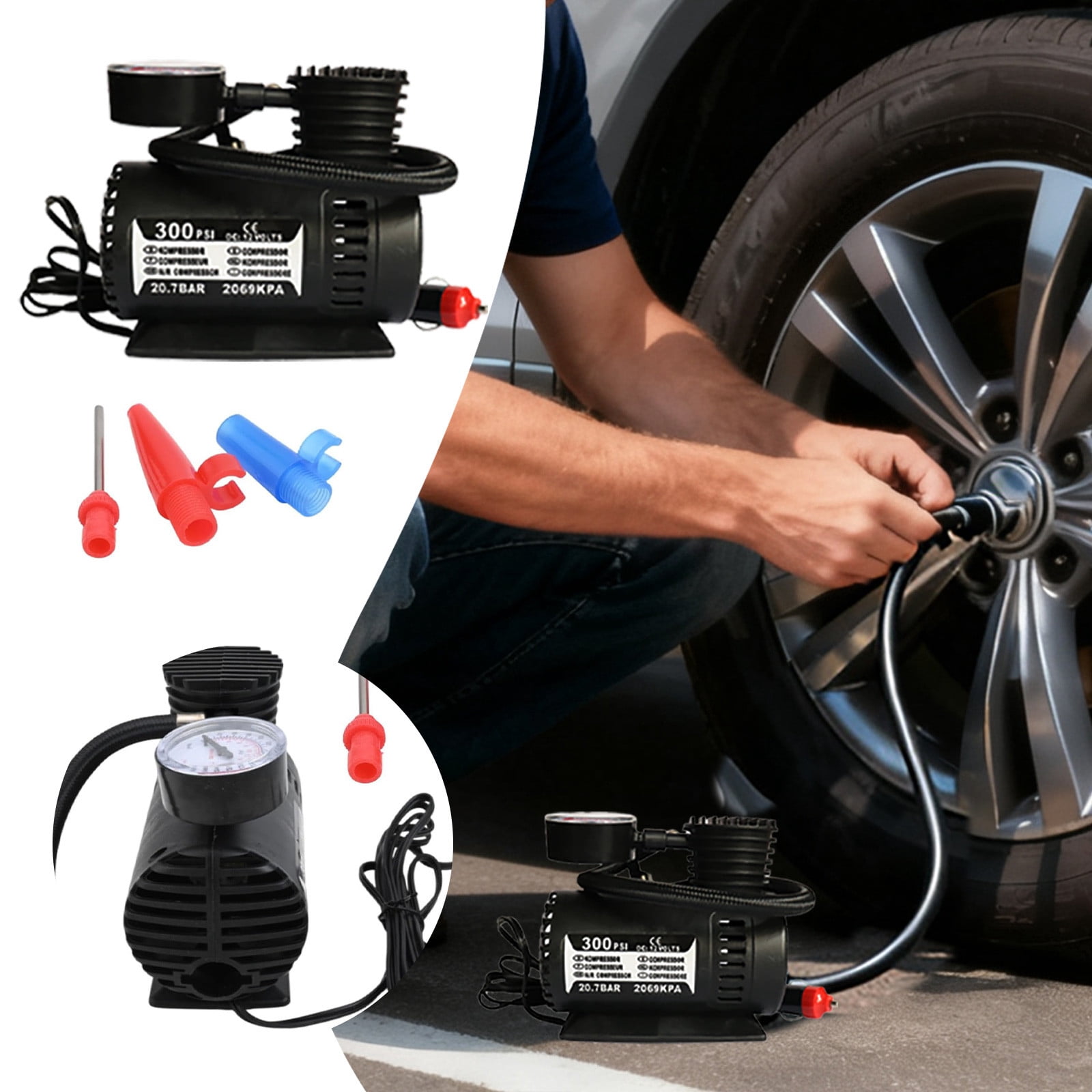 BotaniNest 12V 300 Portable Air Compressor Mini Tire With Pressure ...