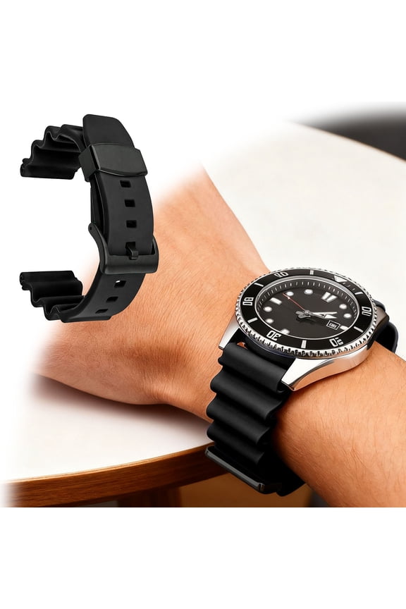 22mm Suitable For Precision SKX007 Turtle Metal Ring Rubber Strap Watch Strap With Raised Silicone Steel Ring Strap