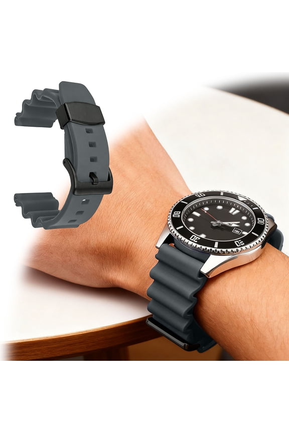 22mm Suitable For Precision SKX007 Turtle Metal Ring Rubber Strap Watch Strap With Raised Silicone Steel Ring Strap