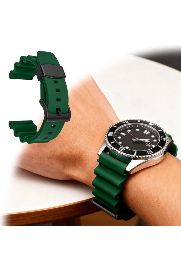 22mm Suitable For Precision SKX007 Turtle Metal Ring Rubber Strap Watch Strap With Raised Silicone Steel Ring Strap