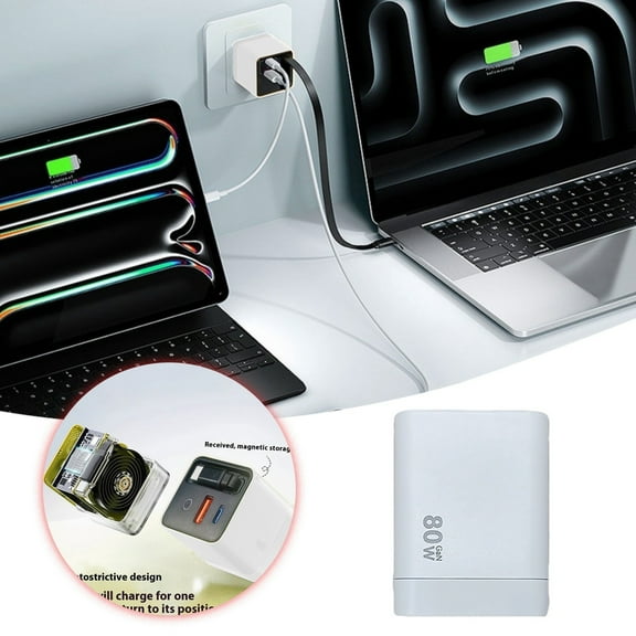 BotaniNest 80W Wall Charger Fast Charging Module With USB C And USB Ports For Smartphones & Laptops EU Plug