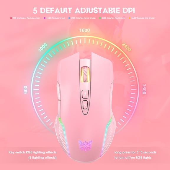 BotaniNest CW905 RGB 5 Adjustable DPI Wireless Rechargeable Gaming Mouse, Ergonomic