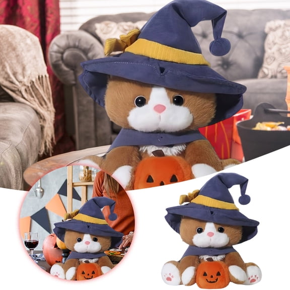 BotaniNest Cute Halloween Witch Cat With Removable Witch Hat And Pumpkin 55cm Soft Stuffed Animal For And Halloween