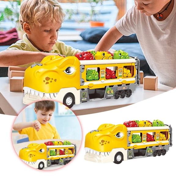 BotaniNest Dinosaur Launching Transformable Track Vehicle Storage Folding Truck With Mini Cars Kids Boys Toys