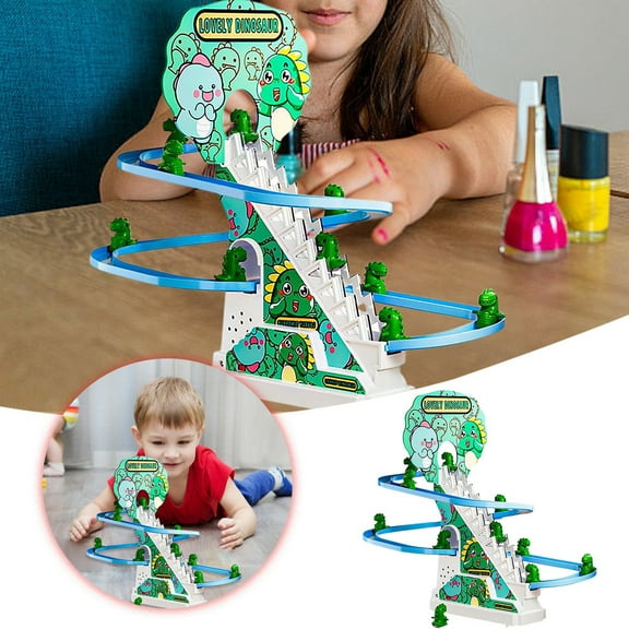 BotaniNest Dinosaur Themed Climbing Slide Playground With Lights And Music Kids' Rotating Slide And Stair Set