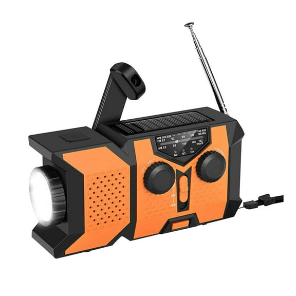 BotaniNest Functional Emergency Hand Crank Solar Powered AM/FM/WB 2000mAh Battery Backup Reading Lamp Flashlight And Alarm Digital Functional Emergency Hand Cranked Powe