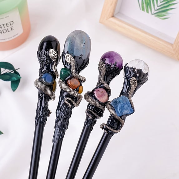 BotaniNest Halloween Decorations 1 Pcs Natural Crystal Wand Handmade DIY Wand Cosplay Halloween Scepter Witch Cane