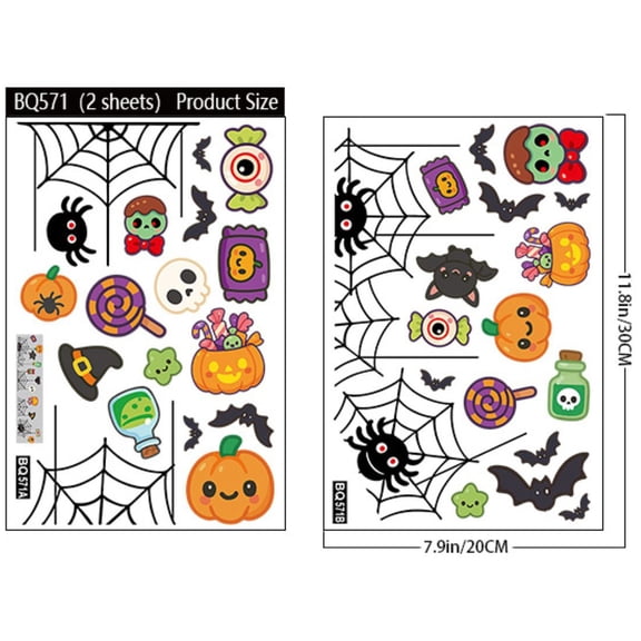 BotaniNest Halloween Decorations Halloween Decoration Stickers 36 Cartoon Designs ( Pumpkin Bat) Static Cling Window 20x30cm (2 Sheets)
