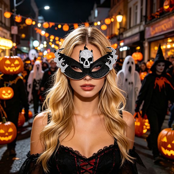 BotaniNest Halloween Decorations Halloween Half Face Styles Bat Witch Horn Eye Scary Masquerade For Halloween Cosplay Party