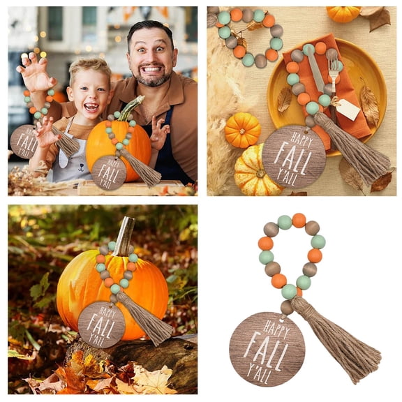 BotaniNest Halloween Decorations Thanksgiving Tassel Beaded Autumn Wood Bead String DIY Tray Decoration