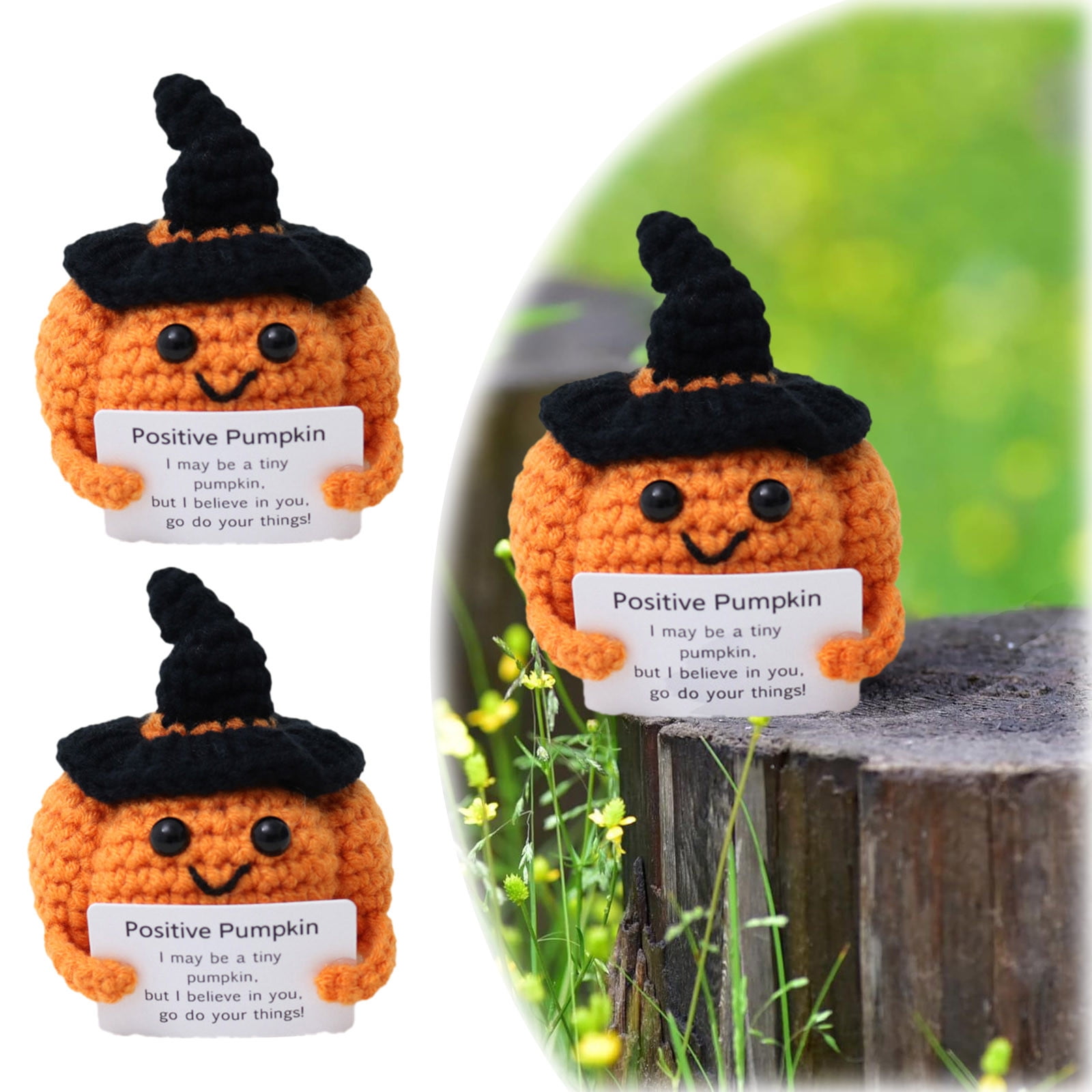 BotaniNest Halloween Funny Positive Life Pumpkin Knitted Animal Holding ...