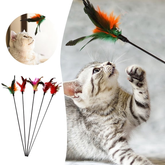 BotaniNest Hand Held Cat Tease Stick Cat Toy Cat Tease Stick Hand Held Feather Cat Tease Toy Cat Supplies 50CM
