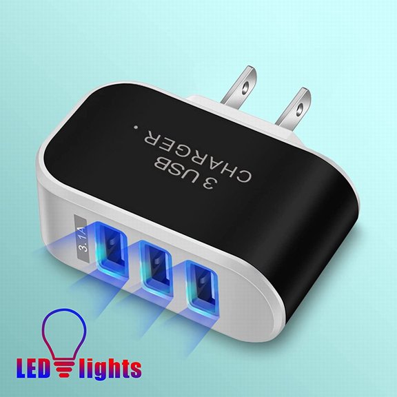 BotaniNest LED Smartphone Charger. Wall Mount 3 USB US Charger Portable Travel Charger For IP/Typc C/Mirco USB Smartphones
