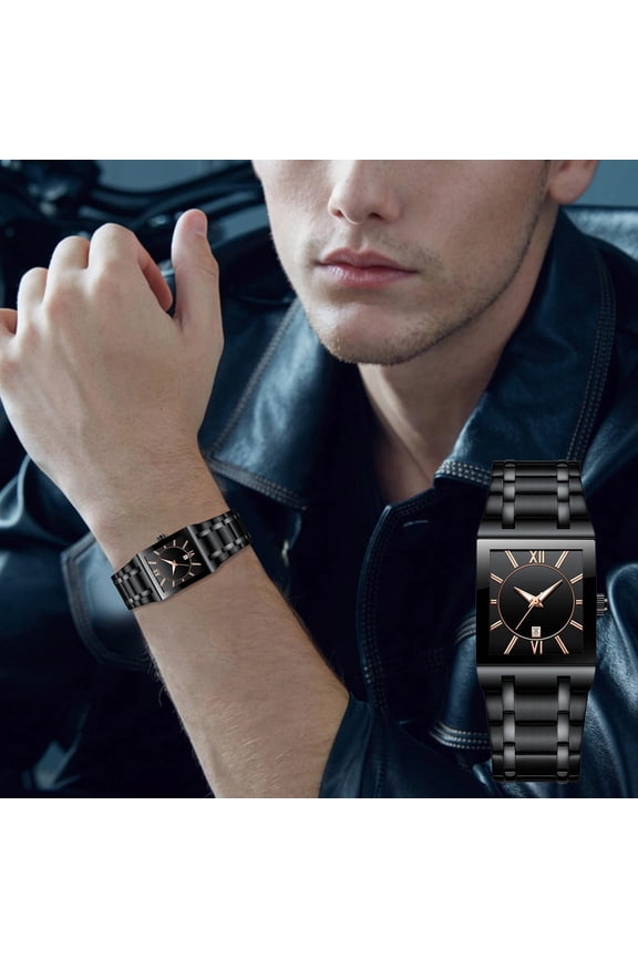 Luxury Business Golden Stainless Steel Watch For Men Fashion Rectangle Wrist Watch For Men Date Water Proof Analog Quartz Watch