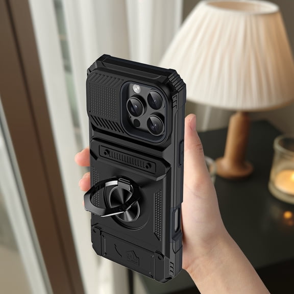 BotaniNest For M Otorola Wallet Cas E With Credit Card Holder Rotated Ring Kickstand Heavy Duty Rugged Mi Litary Grade Shockproof Protective Cover For Black