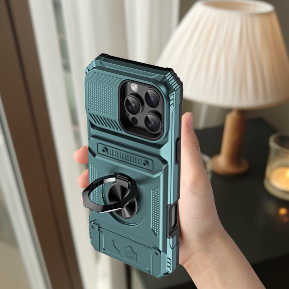 BotaniNest For M Otorola Wallet Cas E With Credit Card Holder Rotated Ring Kickstand Heavy Duty Rugged Mi Litary Grade Shockproof Protective Cover For Black